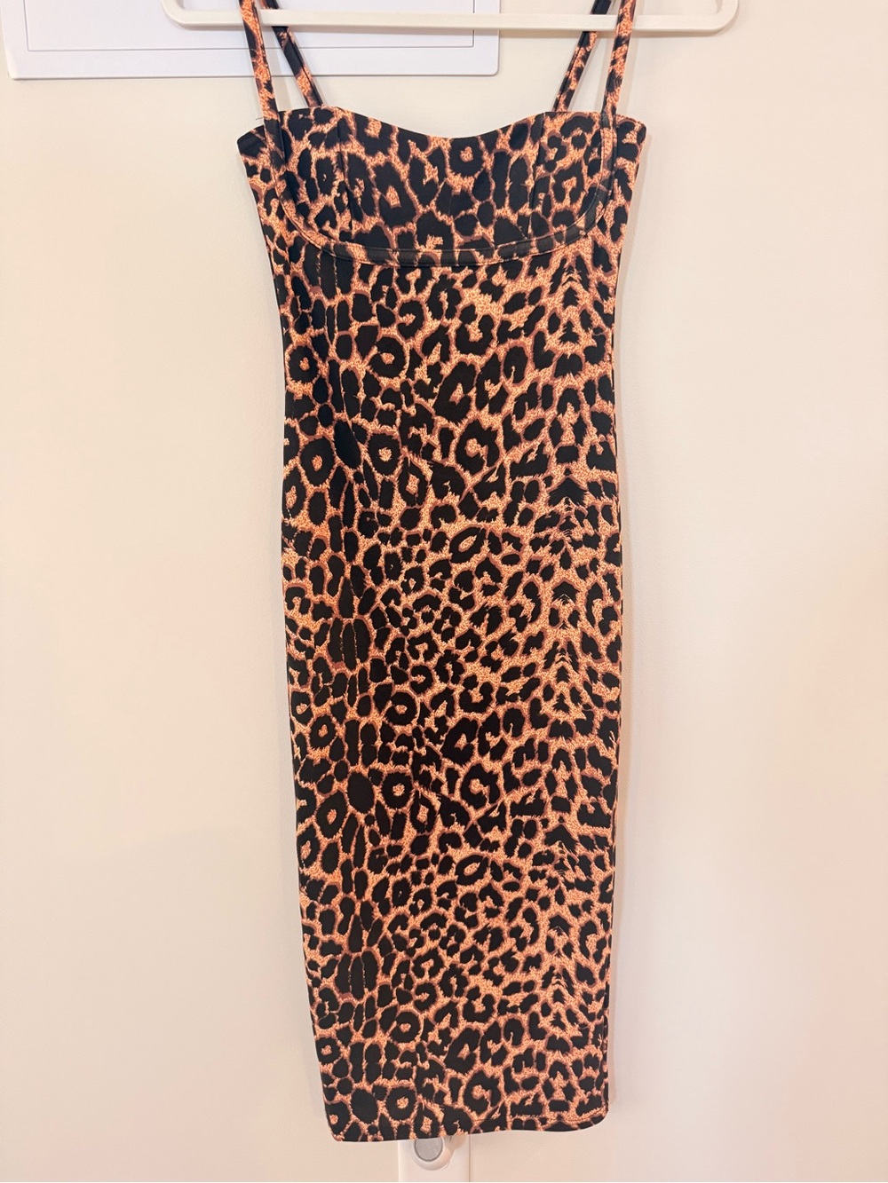 PrettyLittleThing Leopard Print Midi Dress in Black and Tan